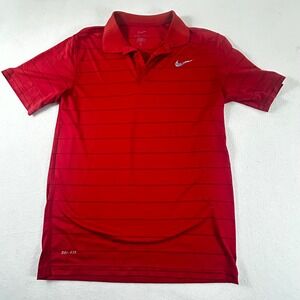 Nike Dri Fit Red Striped Golf Polo Shirt Men's Performance Athletic